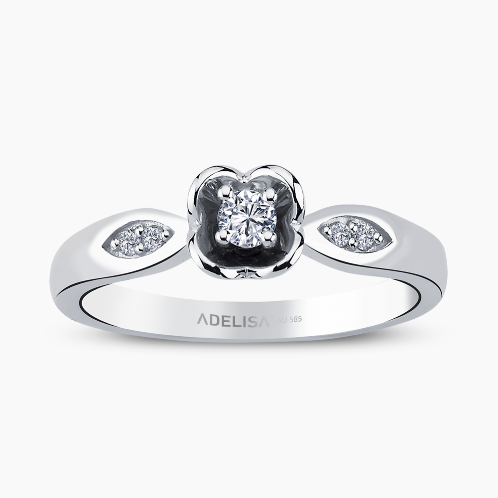 Beyaz Altın 0.14 Karat Gül Tektaş Pırlanta Yüzük
