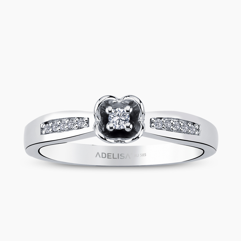 Beyaz Altın 0.10 Karat Gül Tektaş Pırlanta Yüzük