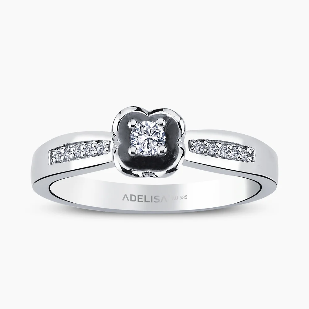 Beyaz Altın 0.15 Karat Gül Tektaş Pırlanta Yüzük