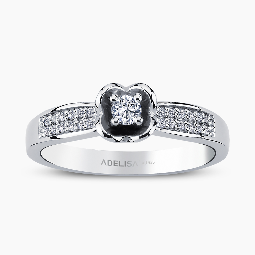 Beyaz Altın 0.20 Karat Gül Tektaş Pırlanta Yüzük